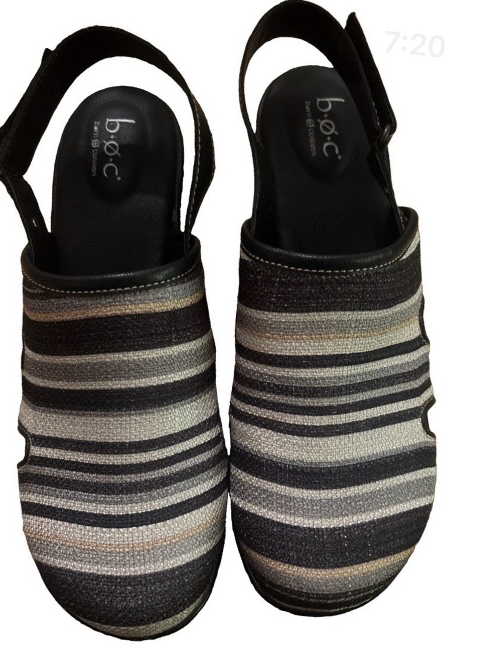 b.o.c. Striped Black and Gray Slingback Clogs